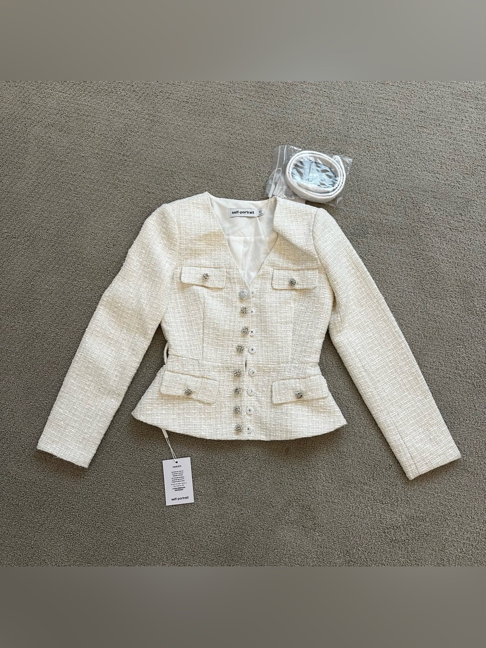 NWT Self Portrait Boucle Belted Blazer